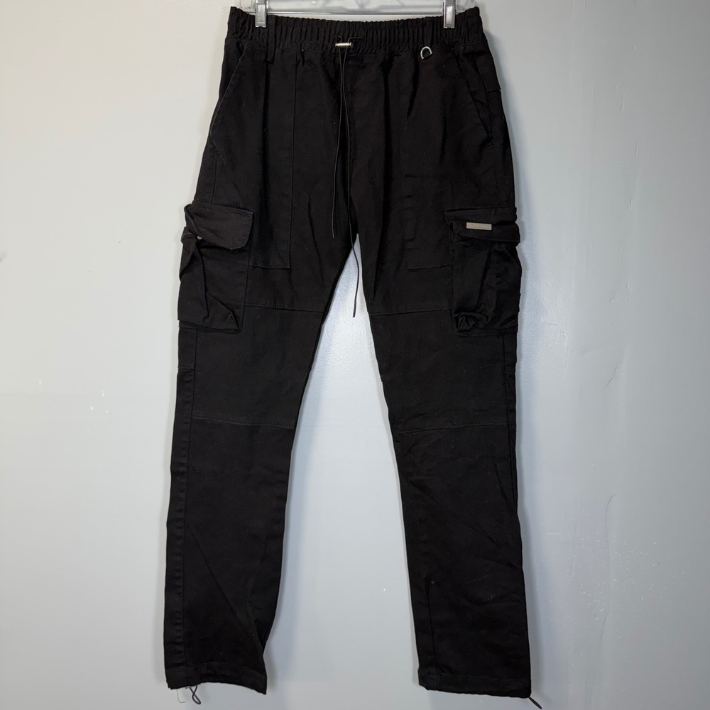 Hyper Denim Mens Black Cargo Jogger Pants Elastic Waist Drawstring Size Medium